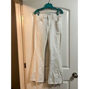 Mother The Weekender Fray Jeans Fairest Of Them All White Flare Raw Hem Size 27